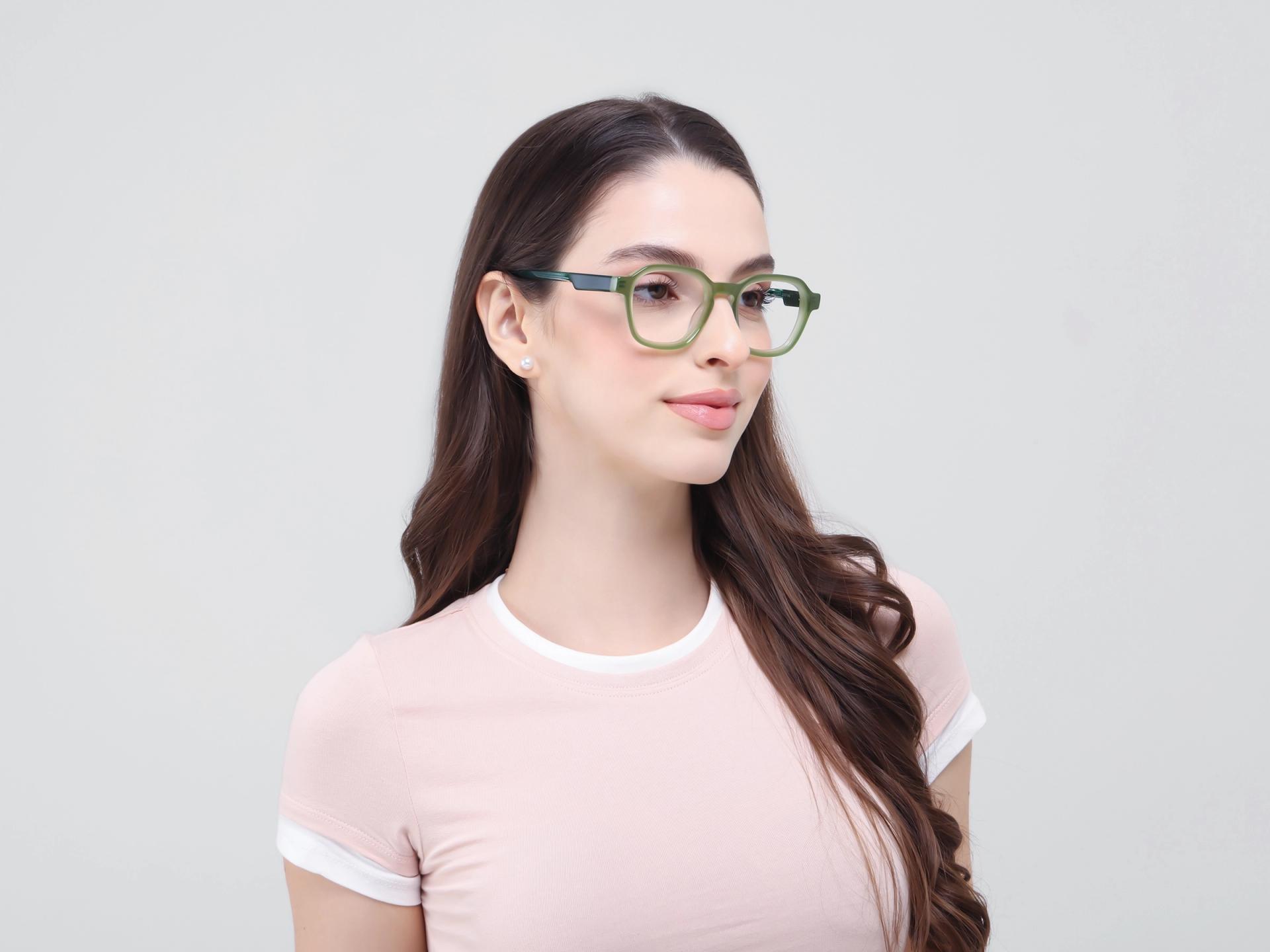 Olive Green Geometric Fullrim Glasses
