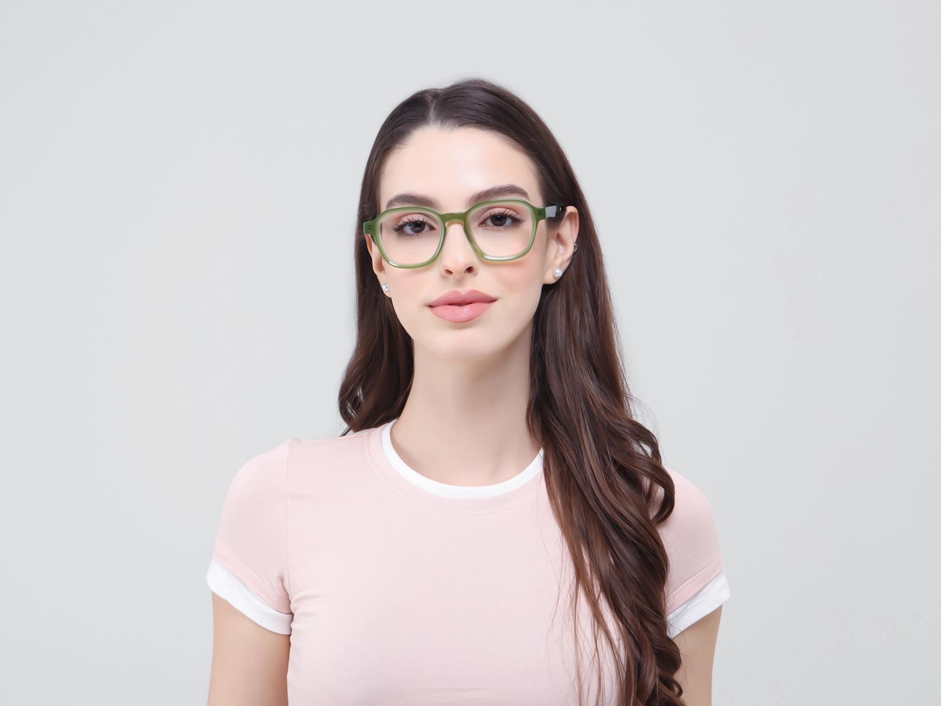 Olive Green Geometric Fullrim Glasses