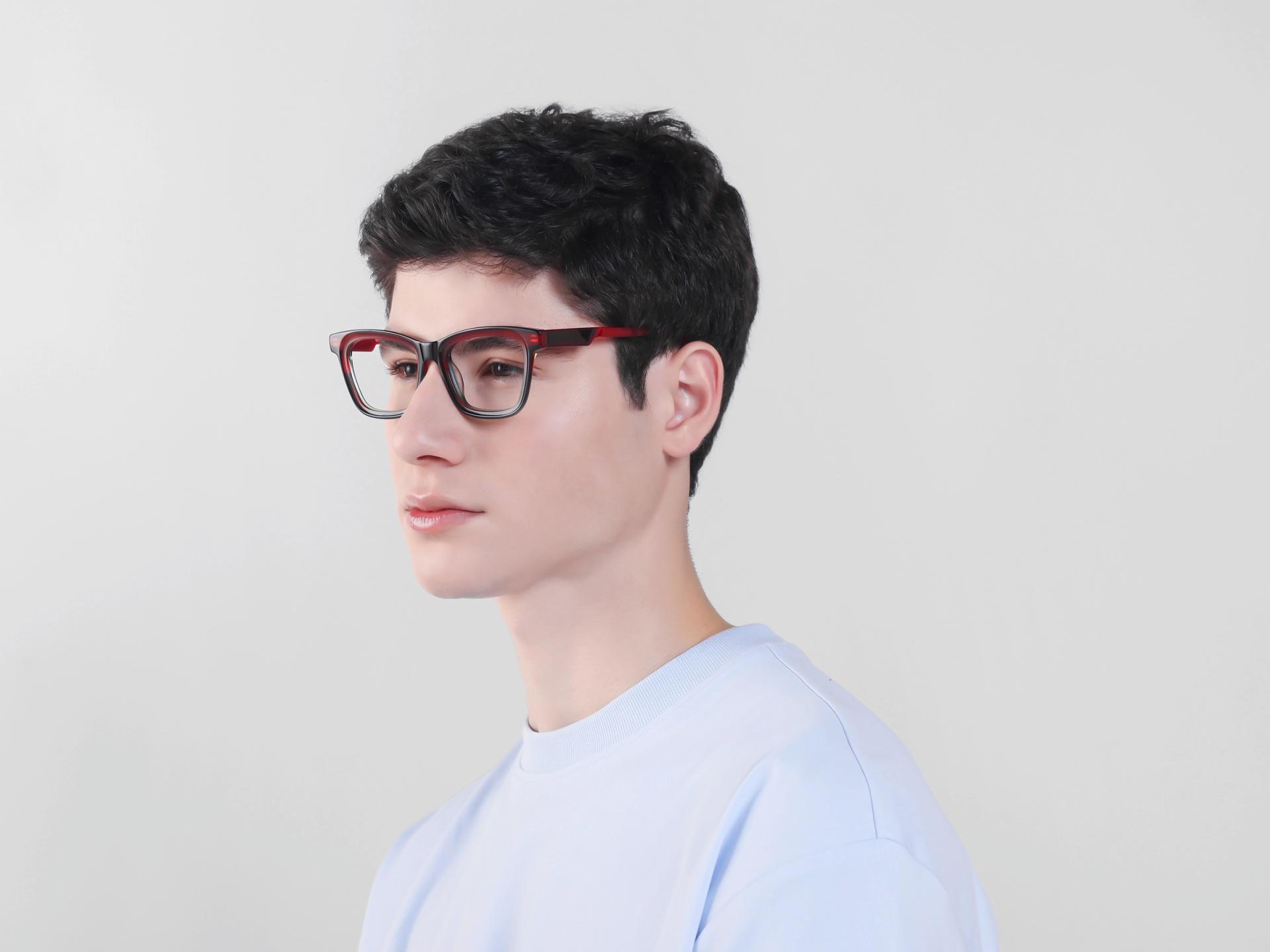 Dark Brown & Red Square Fullrim Acetate Glasses