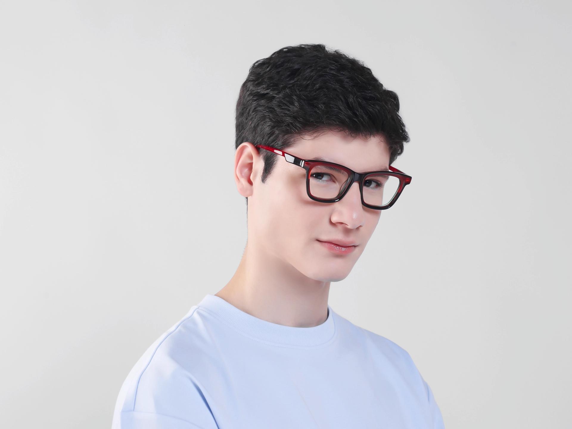 Dark Brown & Red Square Fullrim Acetate Glasses