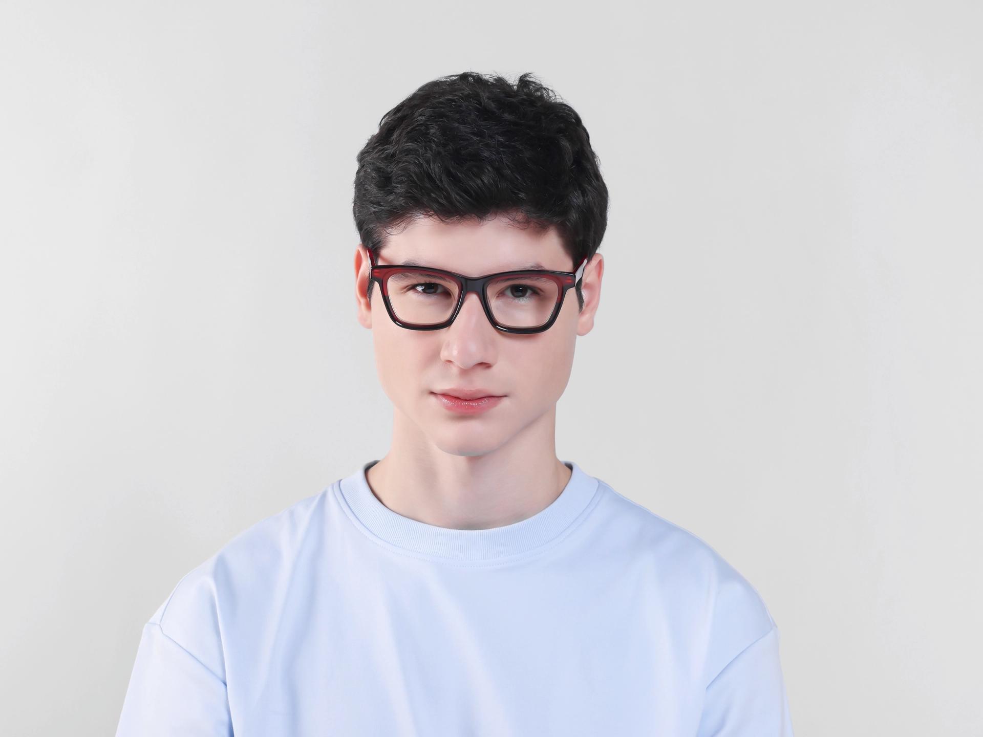 Dark Brown & Red Square Fullrim Acetate Glasses