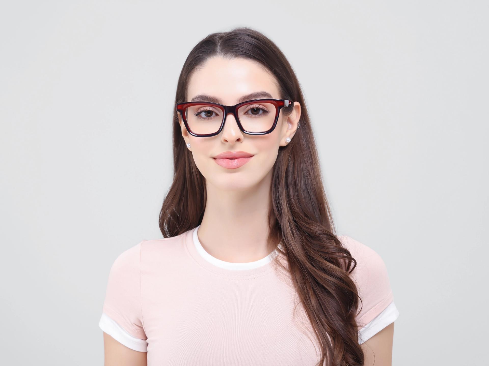 Dark Brown & Red Square Fullrim Acetate Glasses