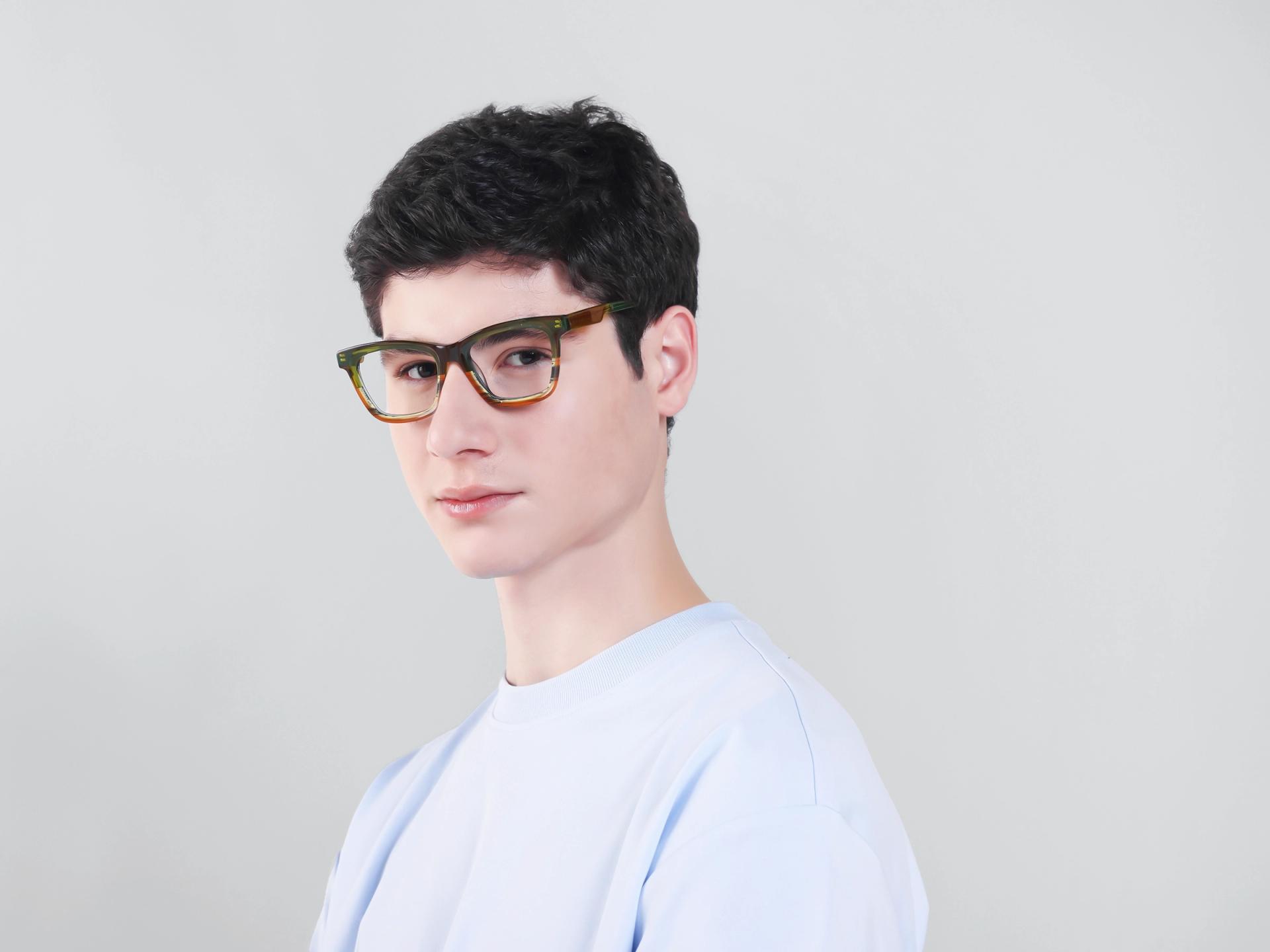 Green & Brown Square Fullrim Acetate Glasses