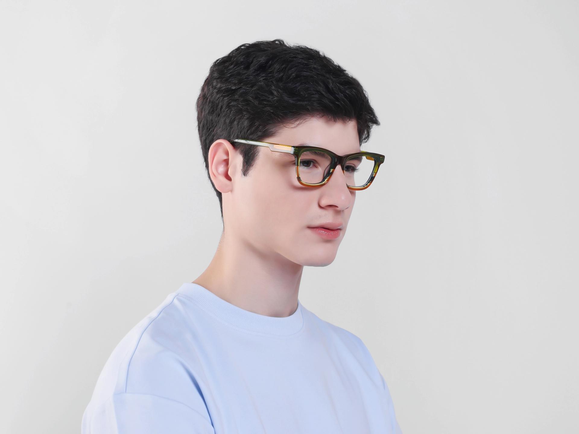 Green & Brown Square Fullrim Acetate Glasses