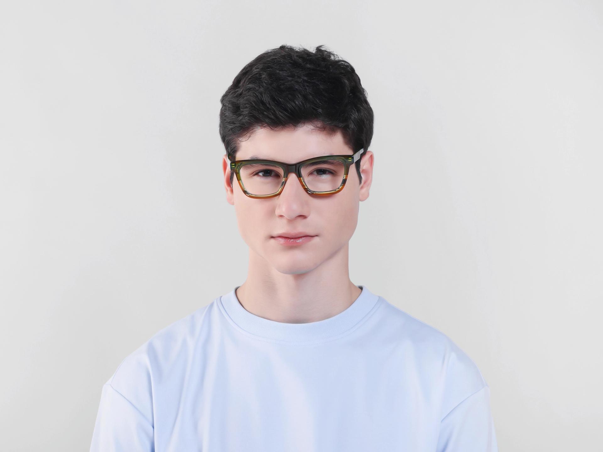 Green & Brown Square Fullrim Acetate Glasses