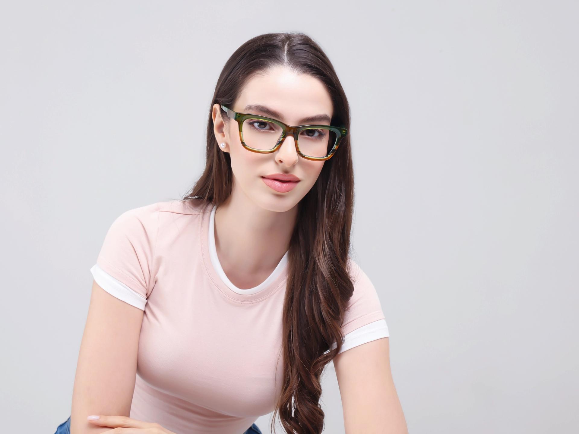 Green & Brown Square Fullrim Acetate Glasses