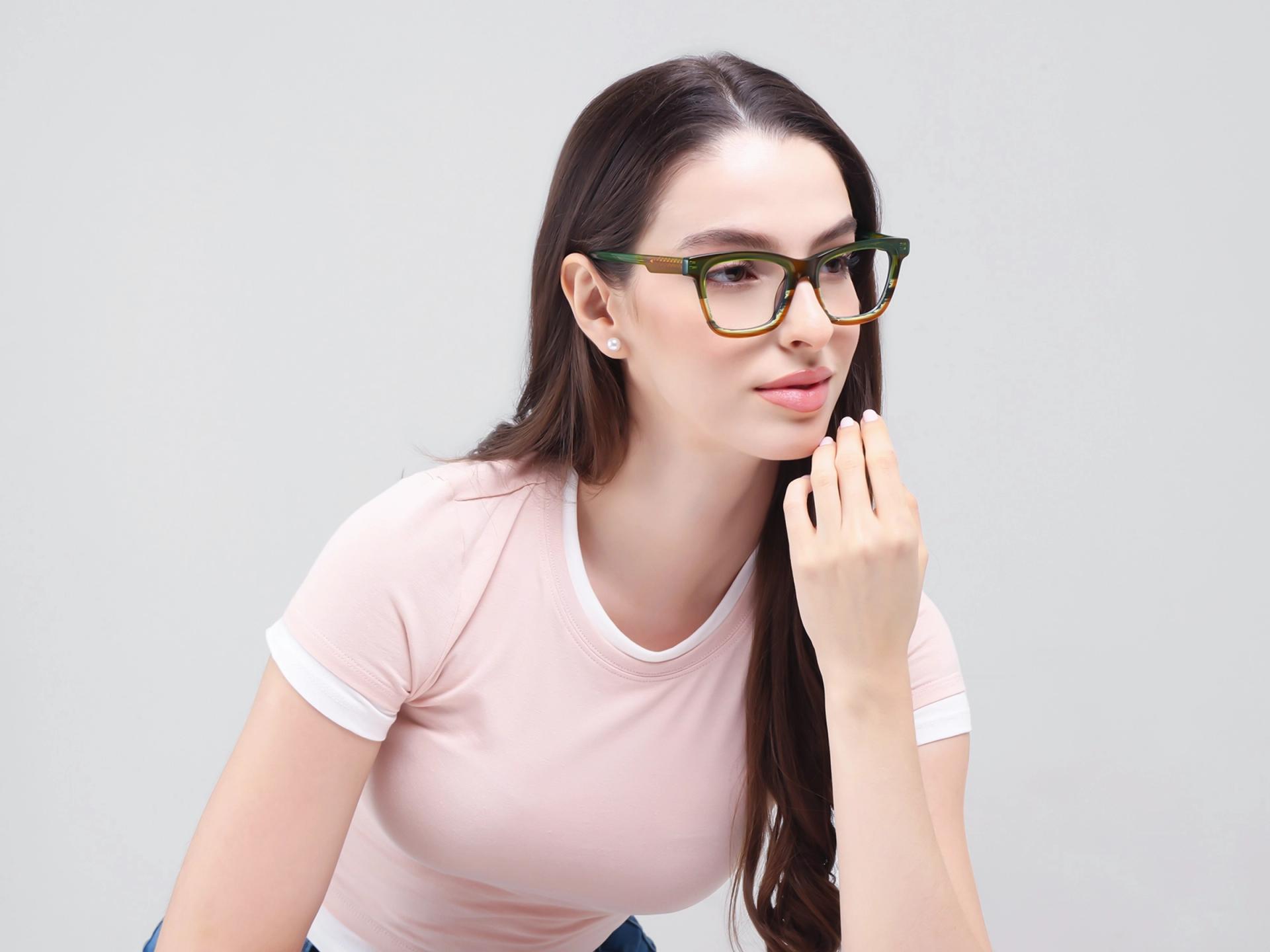 Green & Brown Square Fullrim Acetate Glasses