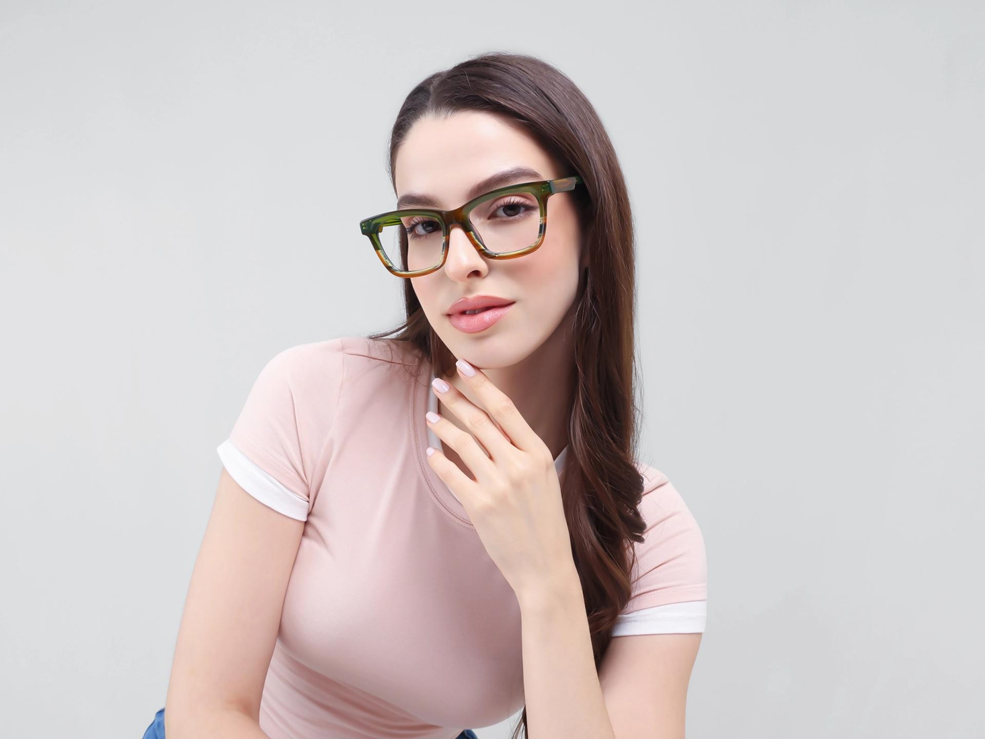 Green & Brown Square Fullrim Acetate Glasses