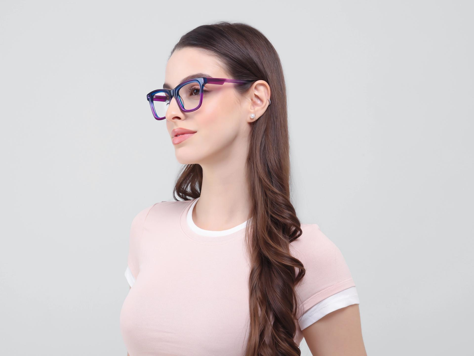 Purple & Blue Square Fullrim Acetate Glasses