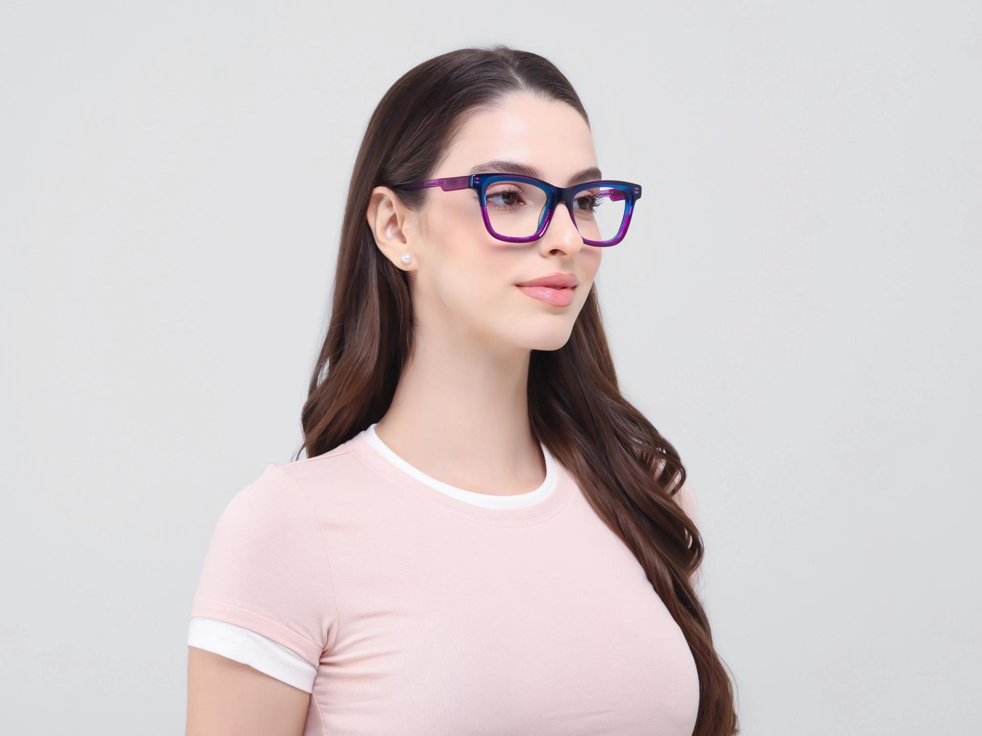 Purple & Blue Square Fullrim Acetate Glasses