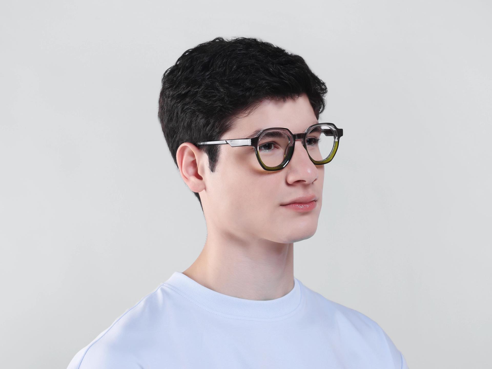 Grey & Green Maze Geometric Fullrim Glasses