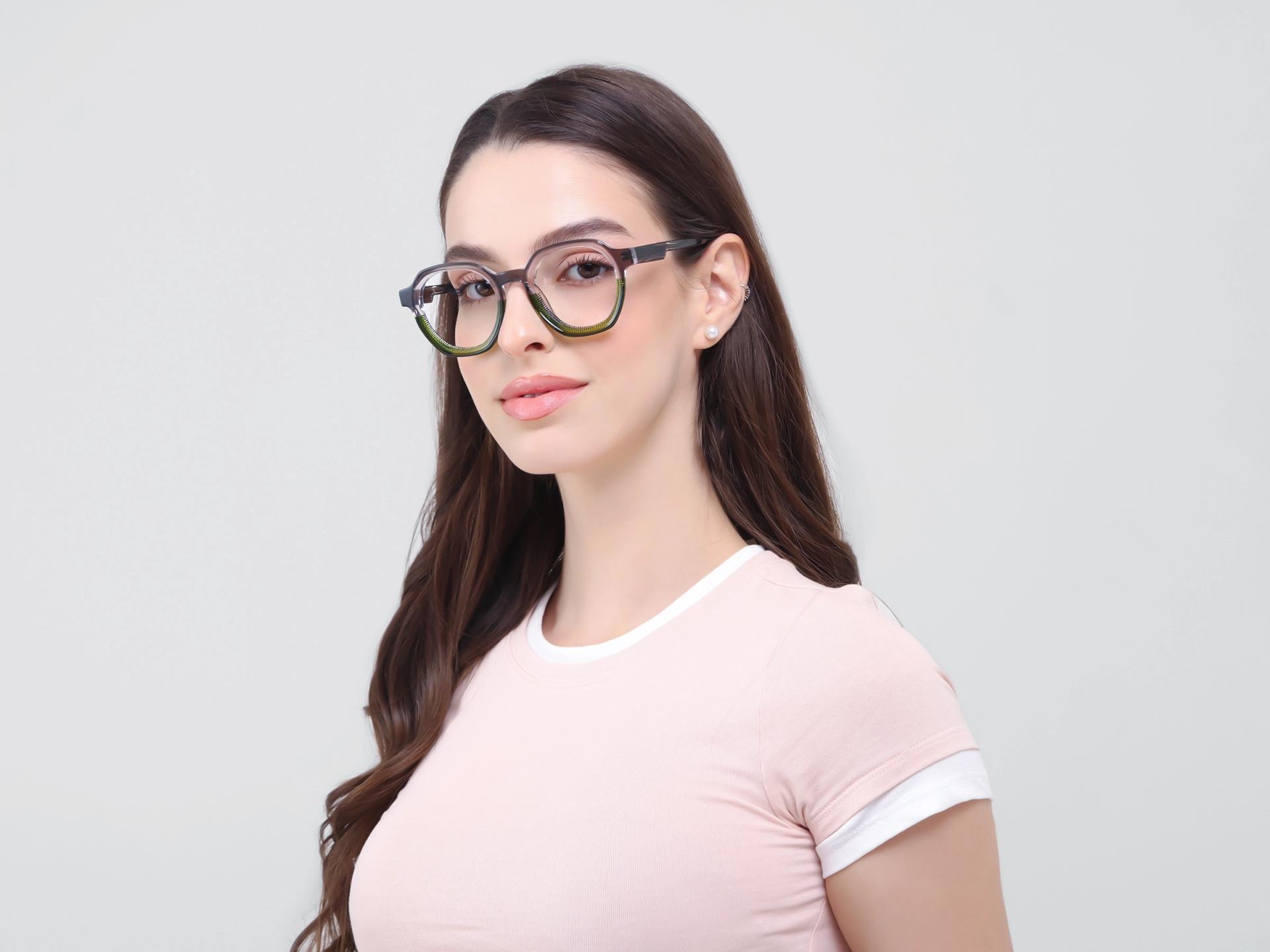 Grey & Green Maze Geometric Fullrim Glasses