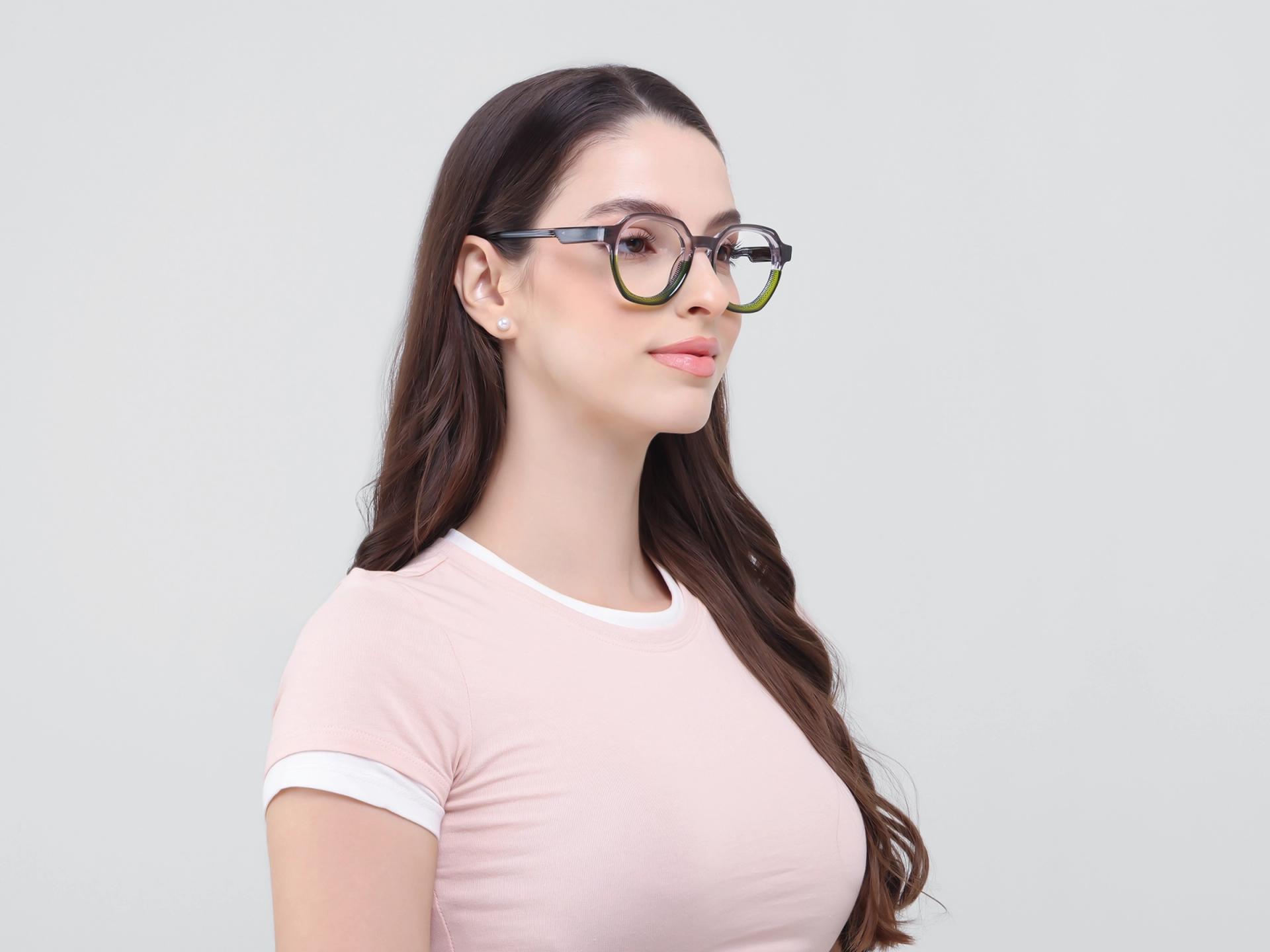 Grey & Green Maze Geometric Fullrim Glasses