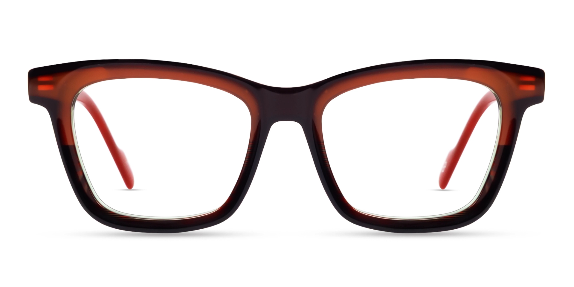 Dark Brown & Red Square Fullrim Acetate Glasses