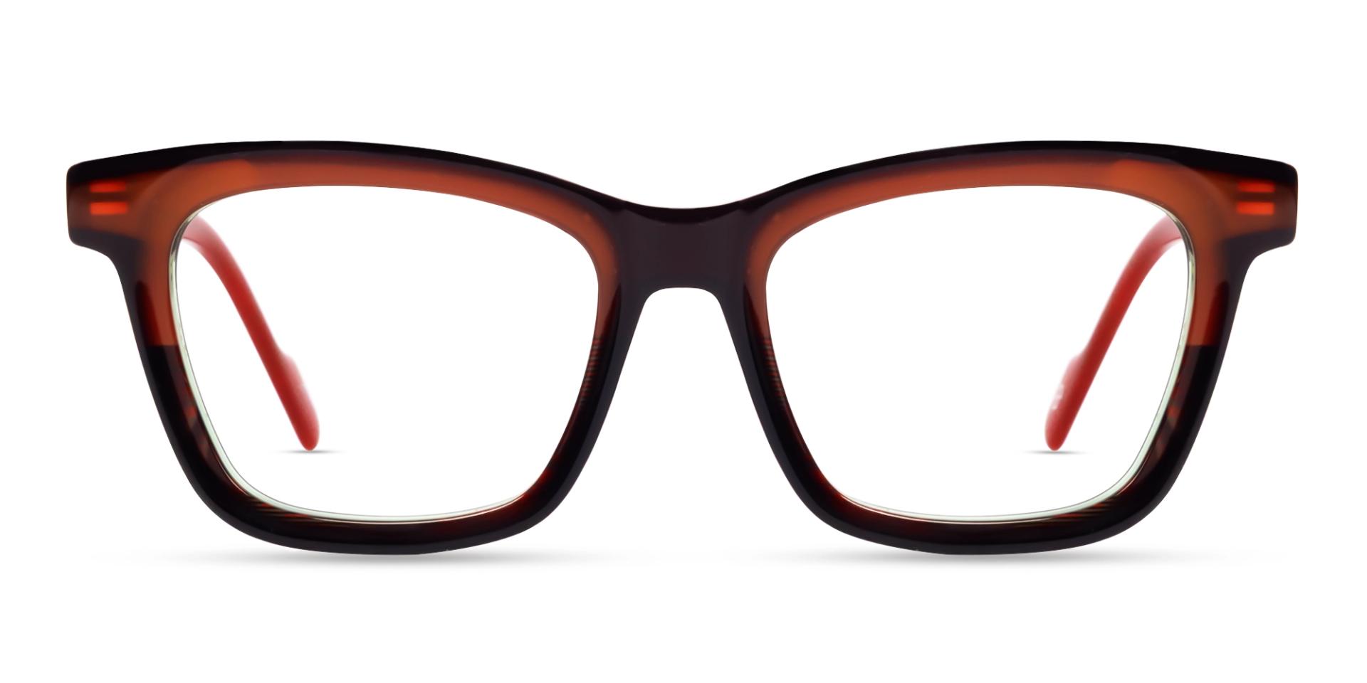 Dark Brown & Red Square Fullrim Acetate Glasses