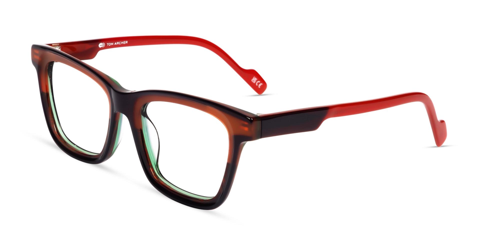 Dark Brown & Red Square Fullrim Acetate Glasses