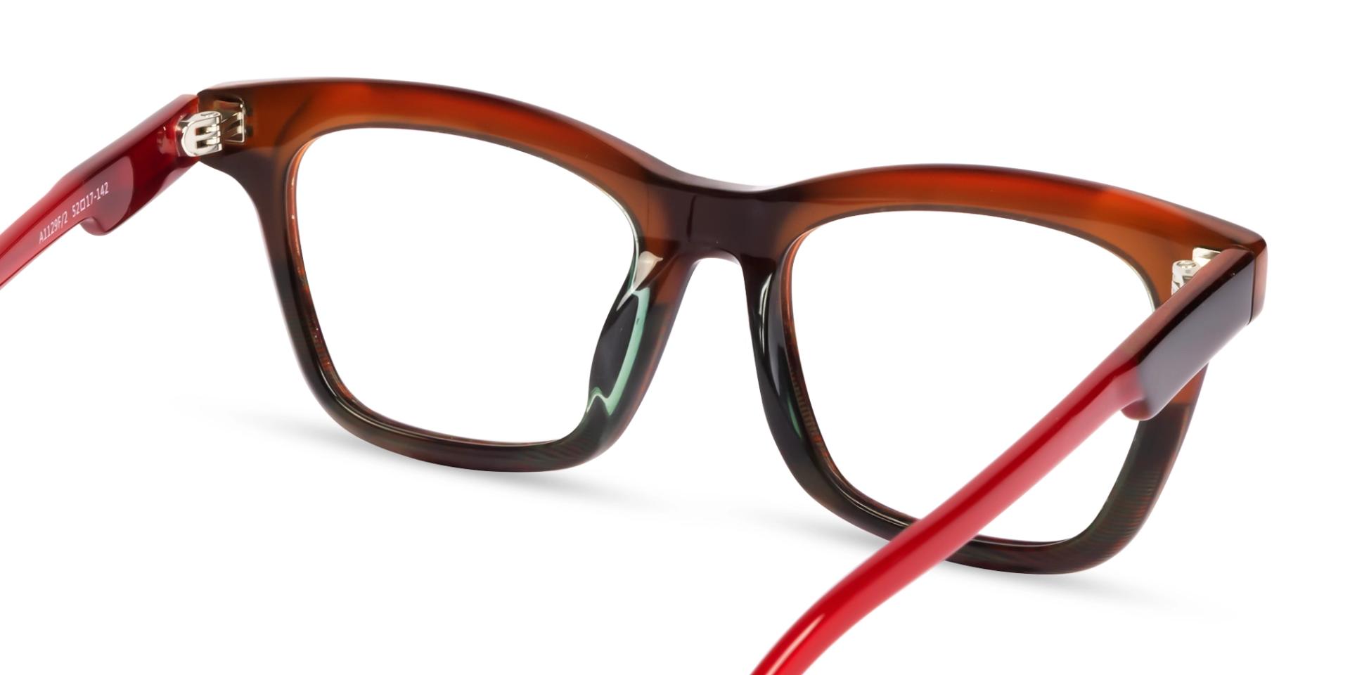 Dark Brown & Red Square Fullrim Acetate Glasses