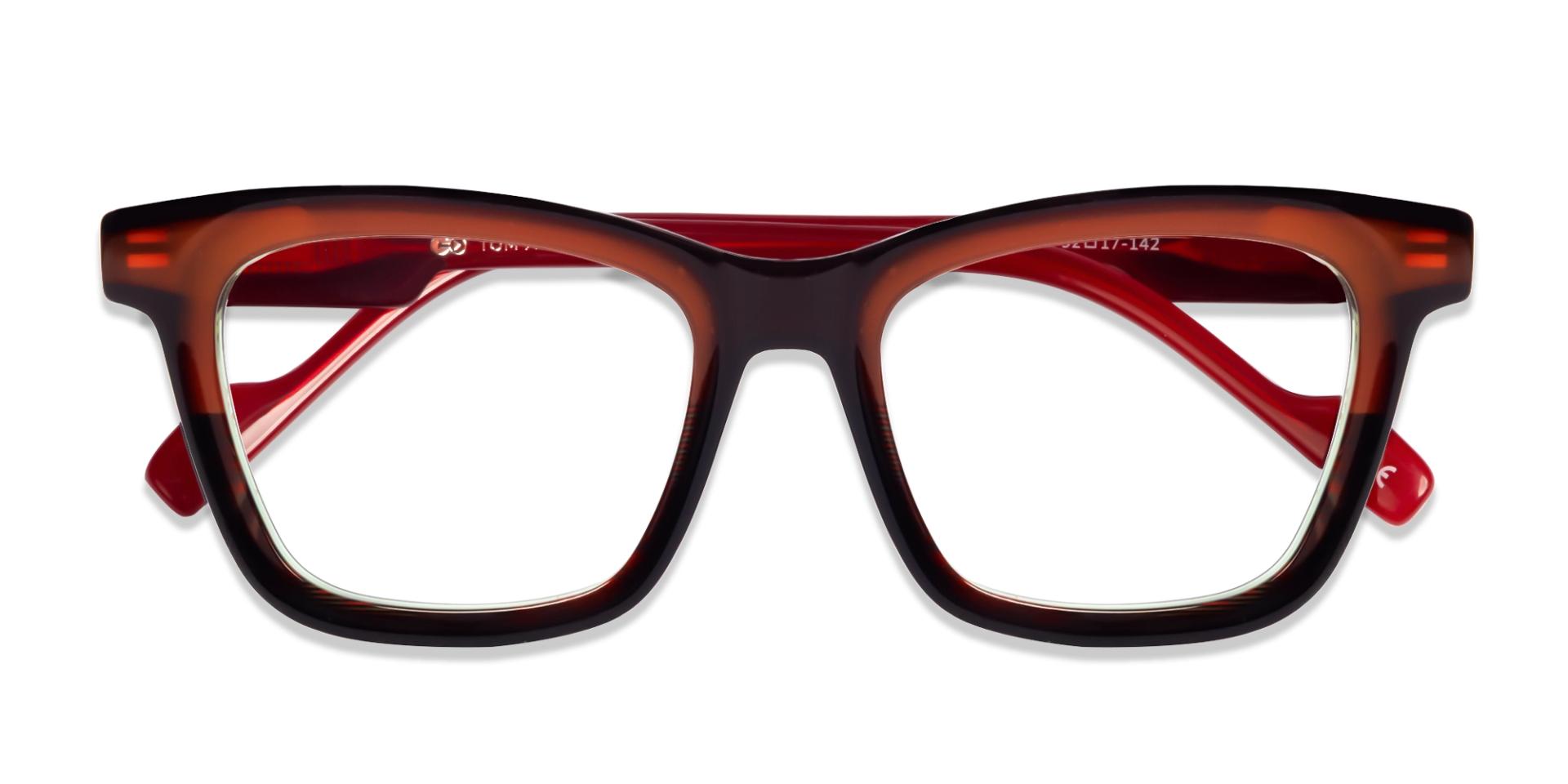 Dark Brown & Red Square Fullrim Acetate Glasses