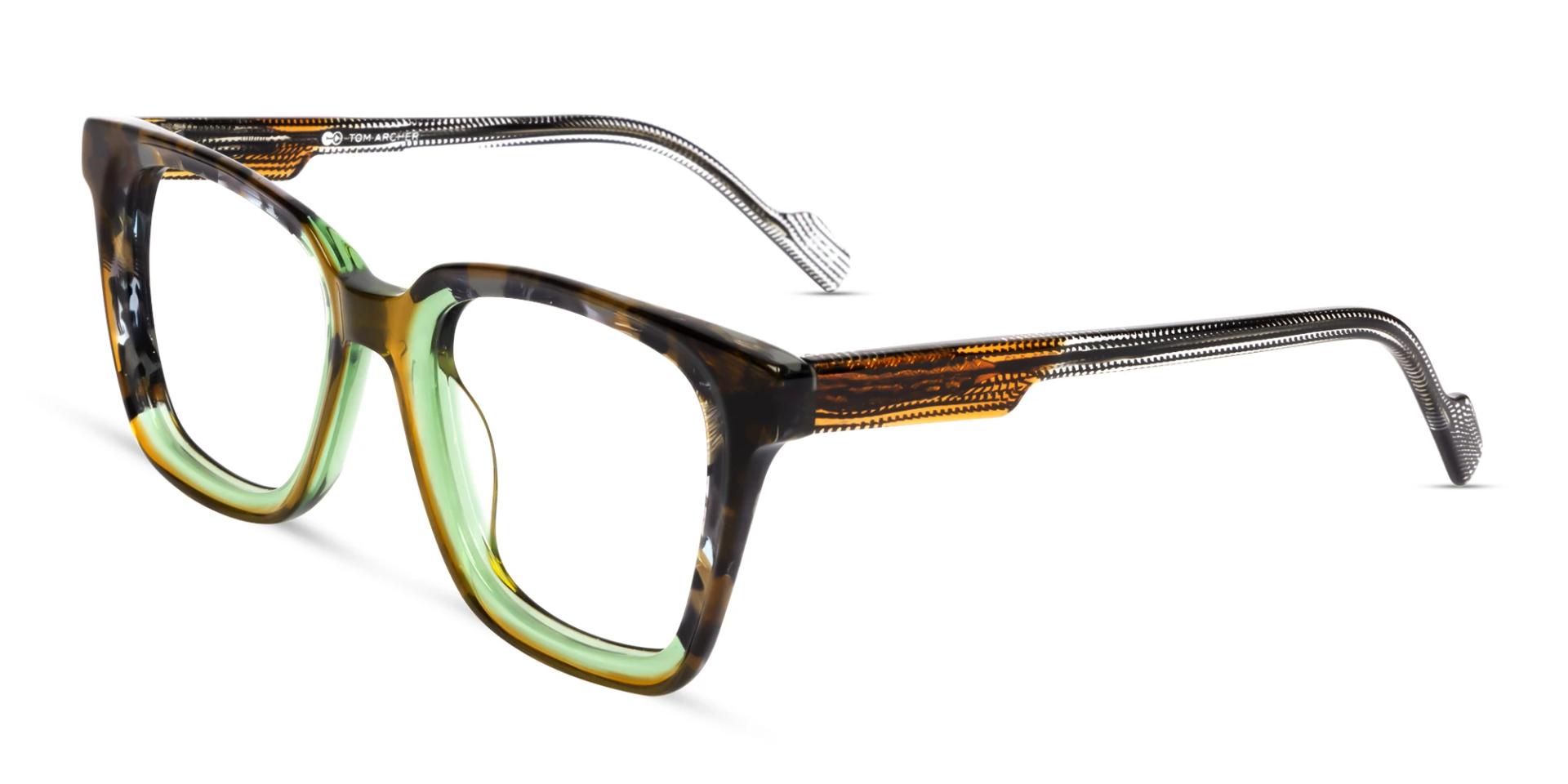 Brown & Green Square Fullrim Acetate Glasses