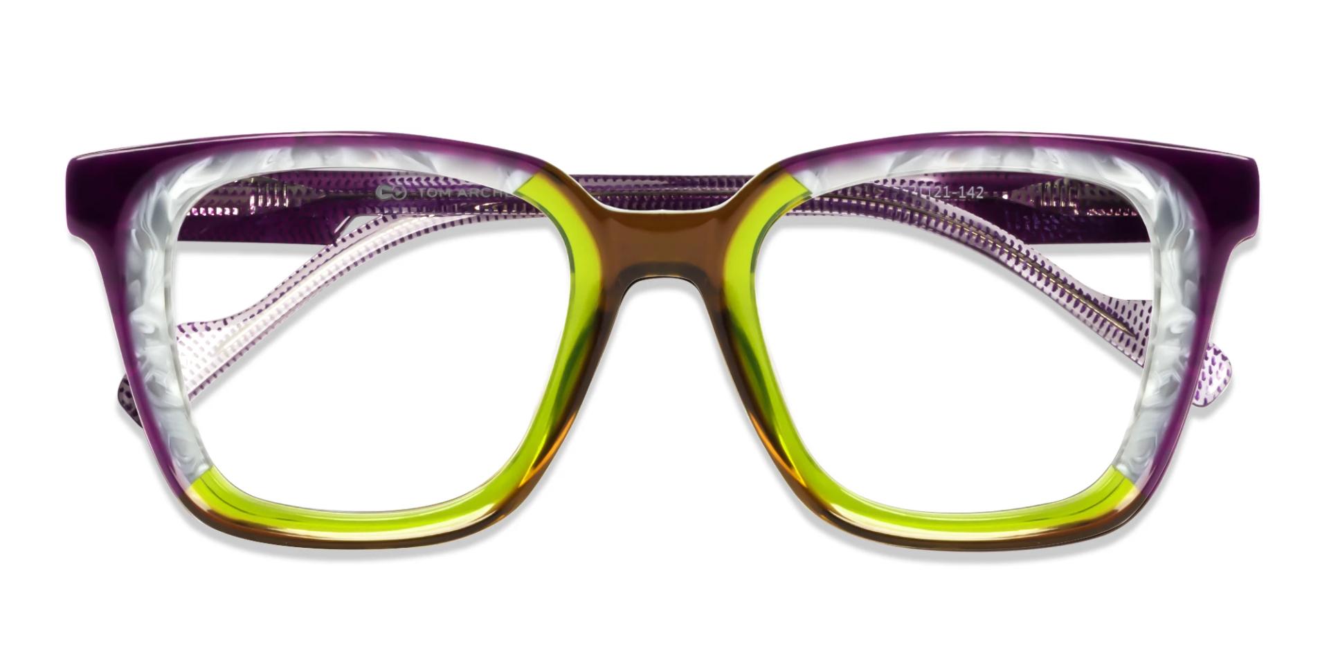 Purple & Green Square Fullrim Acetate Glasses
