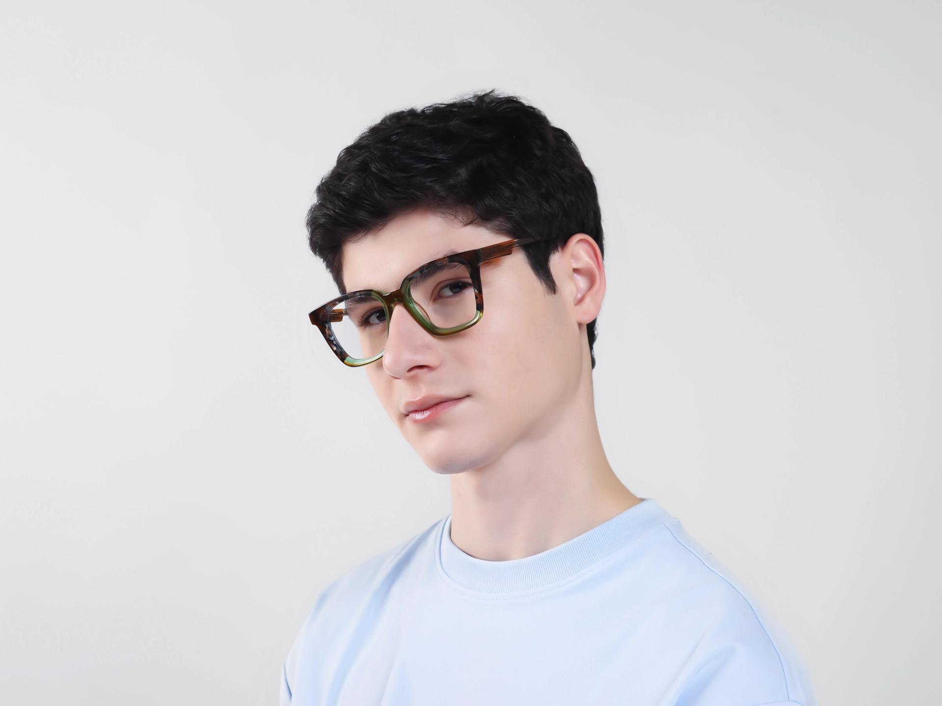 Brown & Green Square Fullrim Acetate Glasses