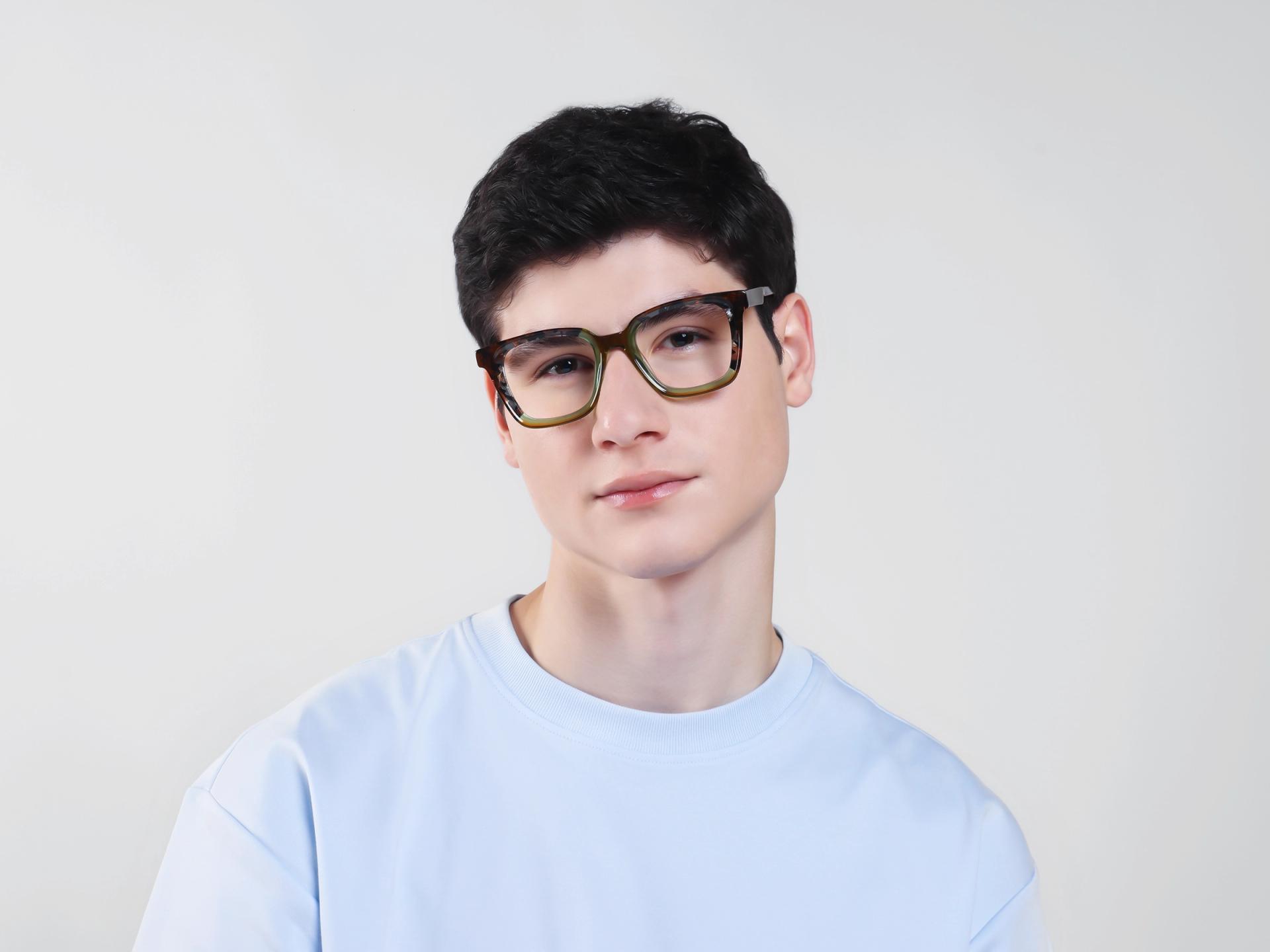 Brown & Green Square Fullrim Acetate Glasses