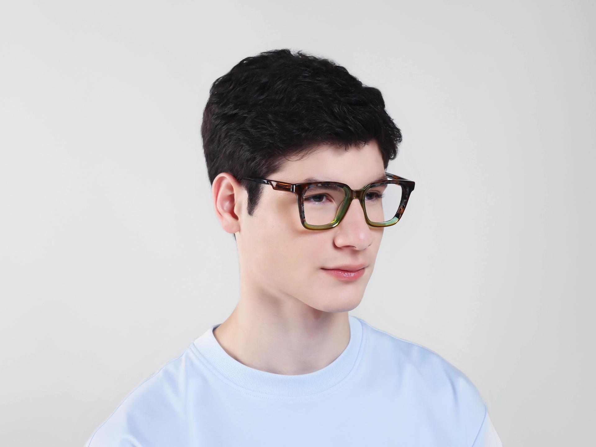 Brown & Green Square Fullrim Acetate Glasses