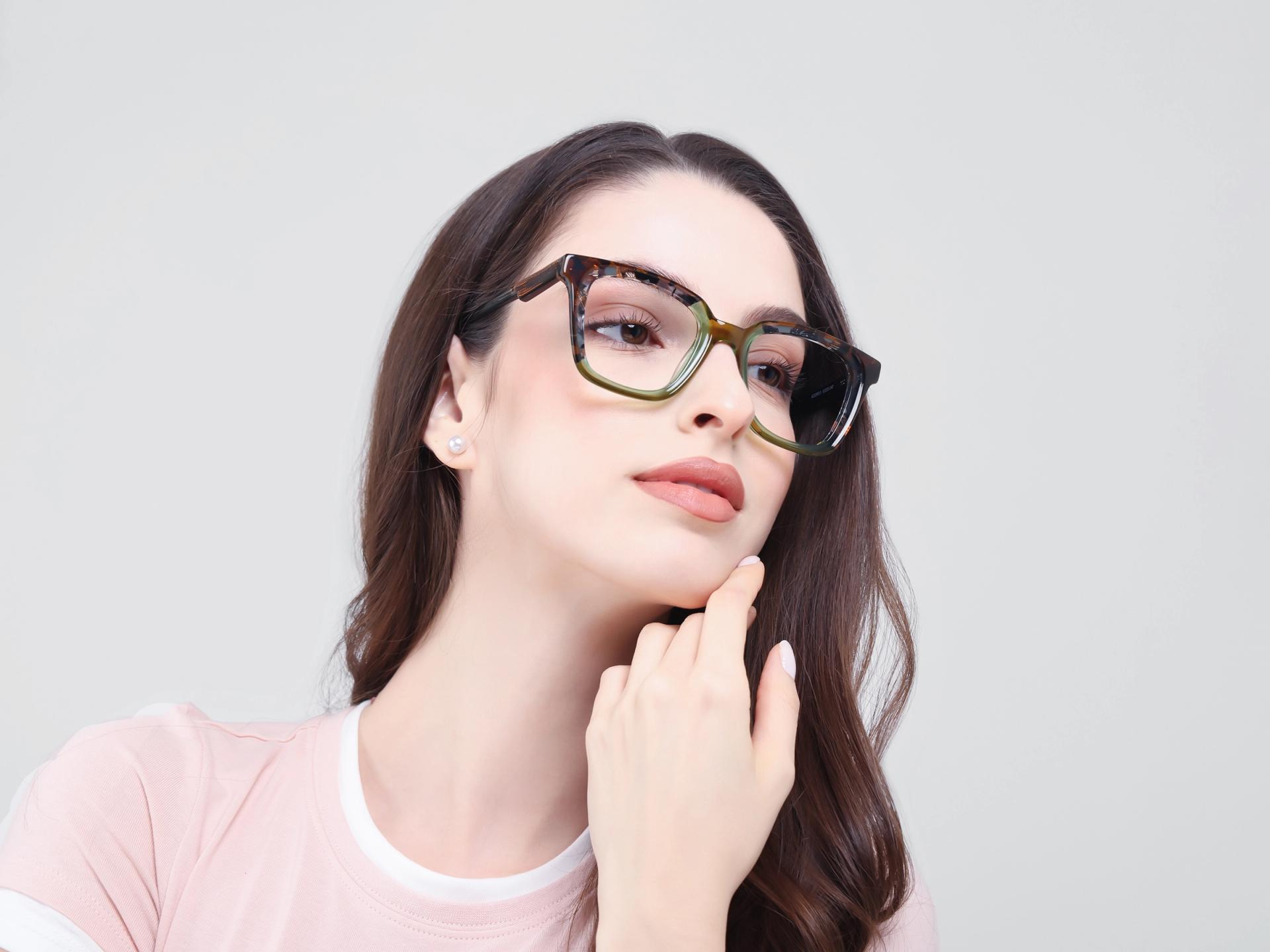 Brown & Green Square Fullrim Acetate Glasses