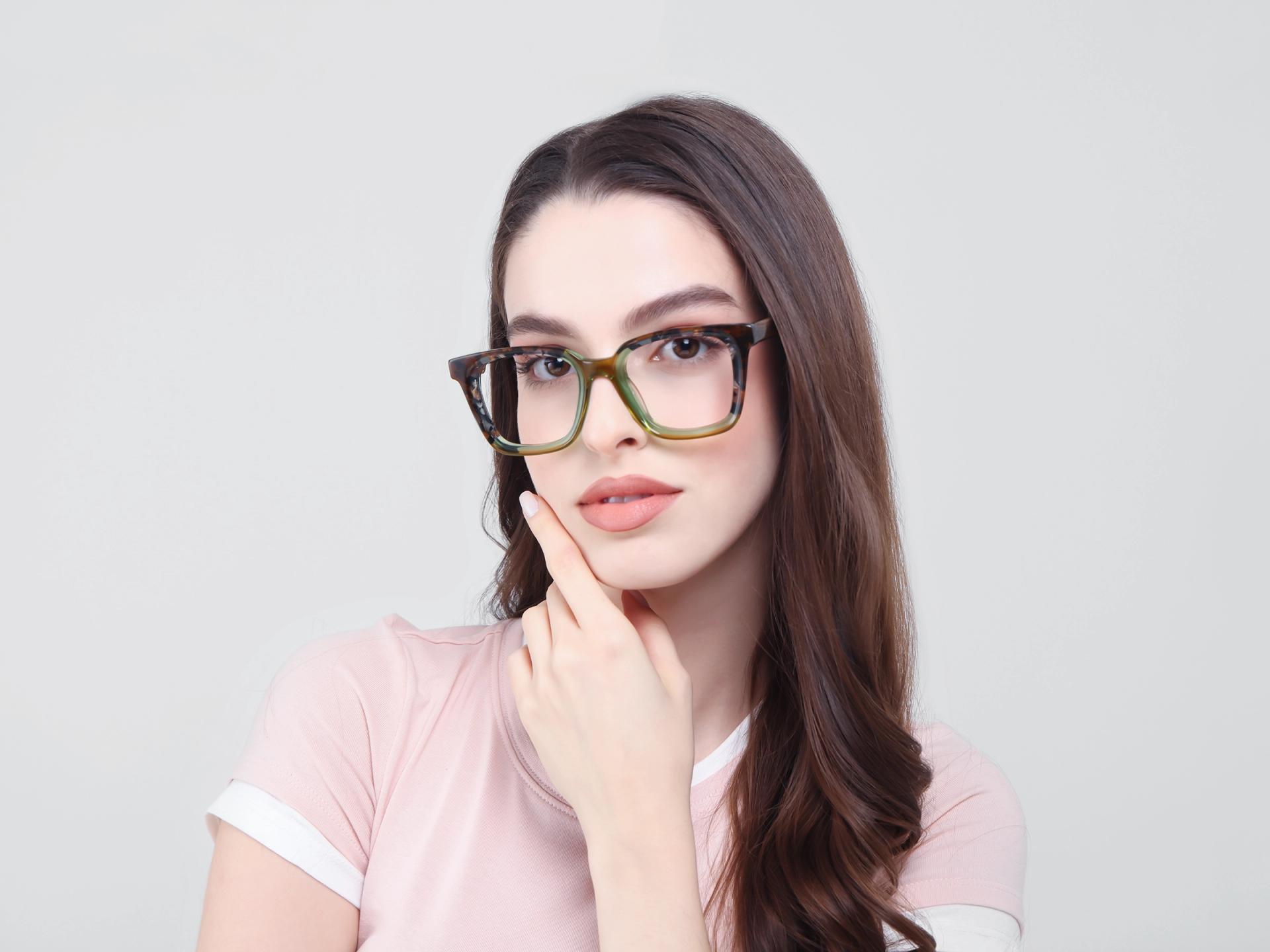 Brown & Green Square Fullrim Acetate Glasses