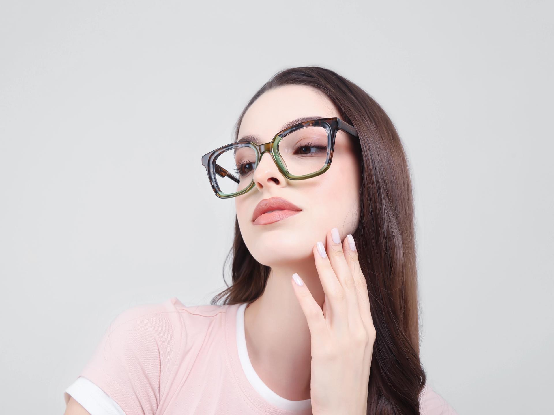 Brown & Green Square Fullrim Acetate Glasses