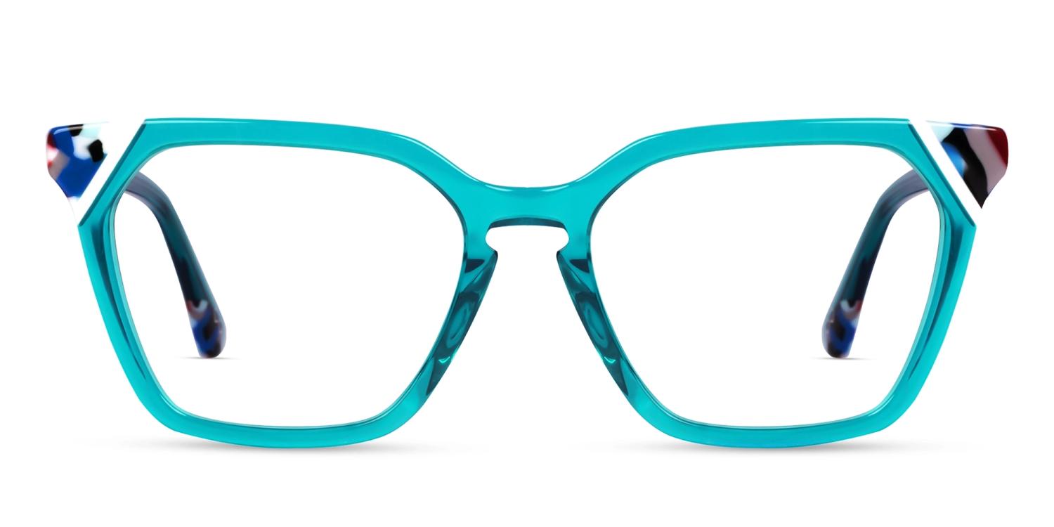 Crystal Cyan Blue Square Cat-eye Glasses-5