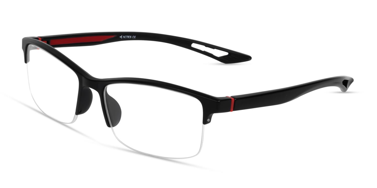 Black & Red Half-rim Sports Rectangular Glasses