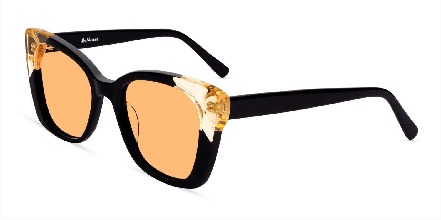 Large Black Butterfly Frame With Orange Tint Sunglasses Large Black Butterfly Frame With Orange Tint Sunglasses