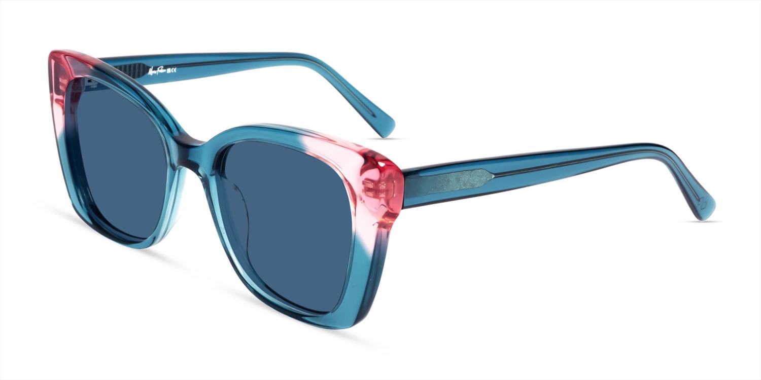 Crystal Teal Butterfly Frame With Dark Blue Sunglasses