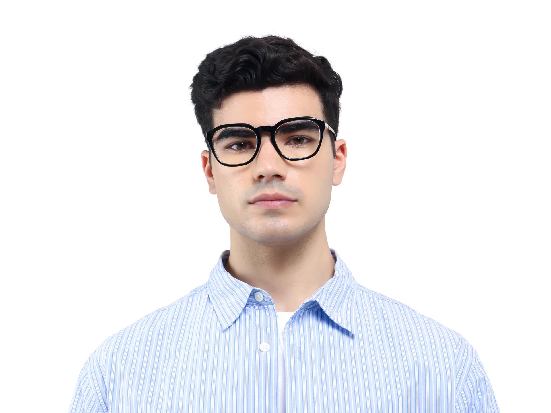 Black Square Spring Hinges Acetate Glasses-1