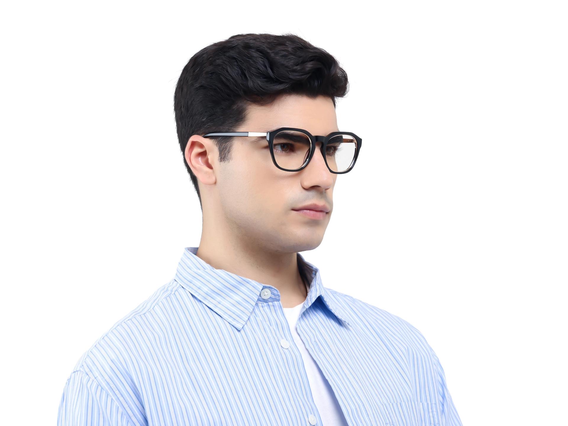 Black Square Spring Hinges Acetate Glasses-1