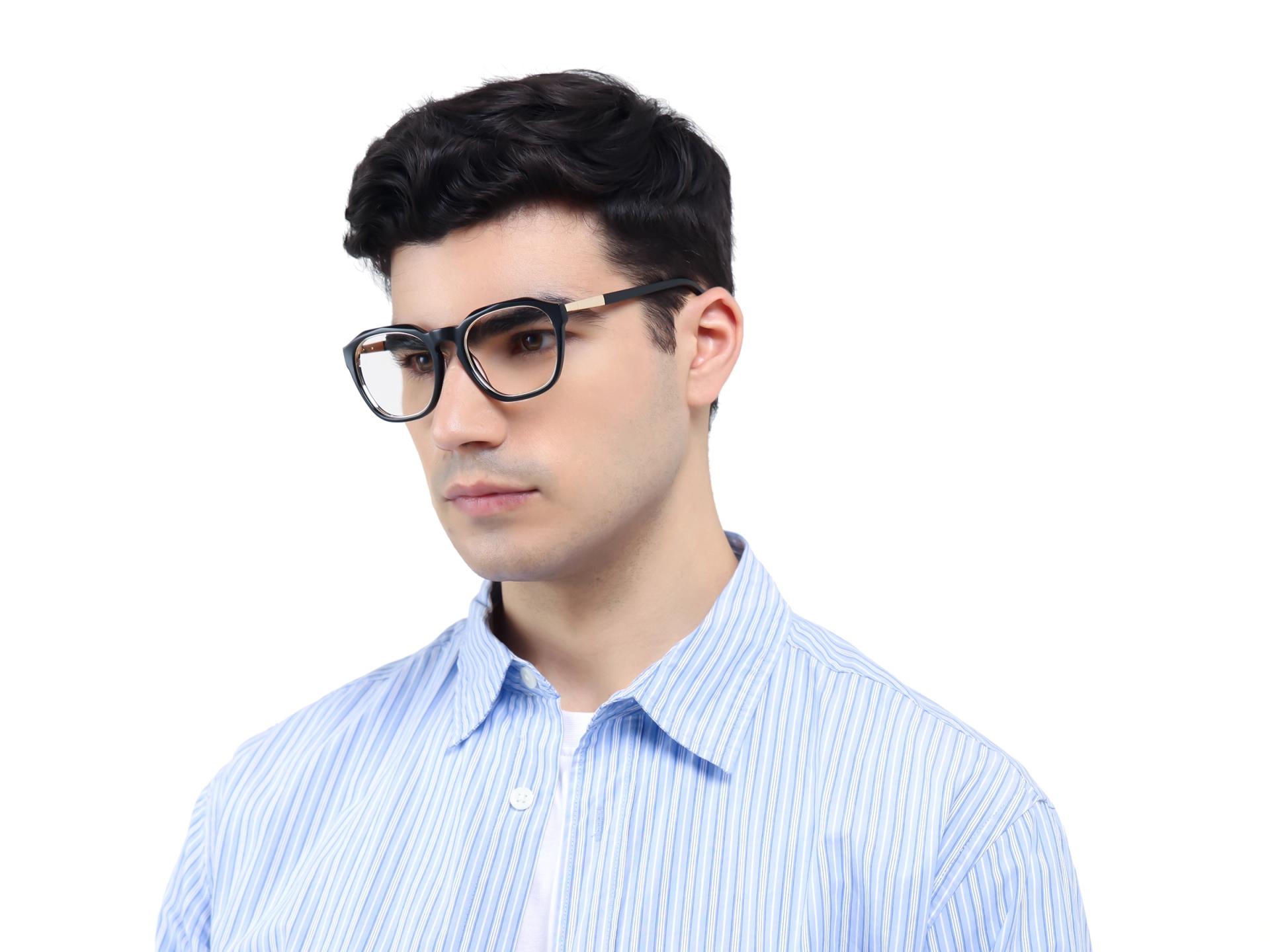Black Square Spring Hinges Acetate Glasses-1