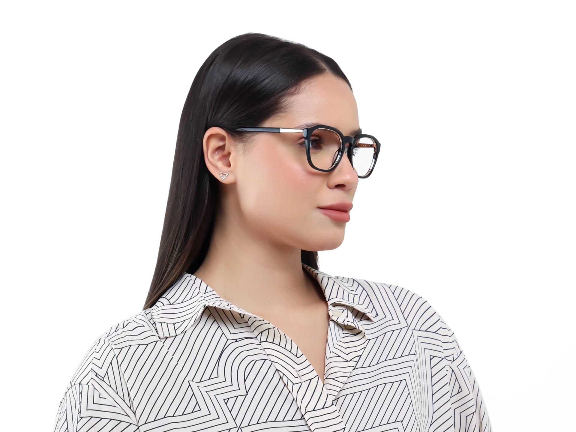 Black Square Spring Hinges Acetate Glasses-1