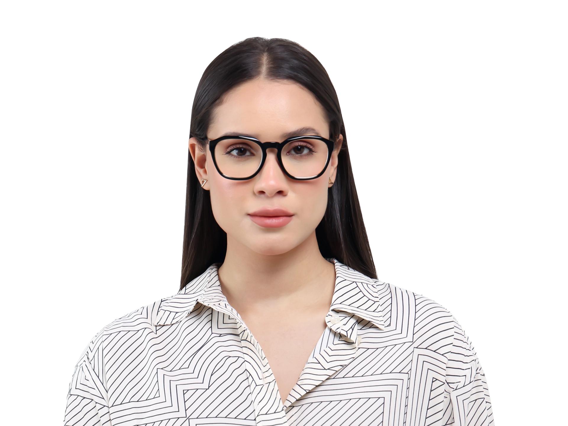Black Square Spring Hinges Acetate Glasses-1