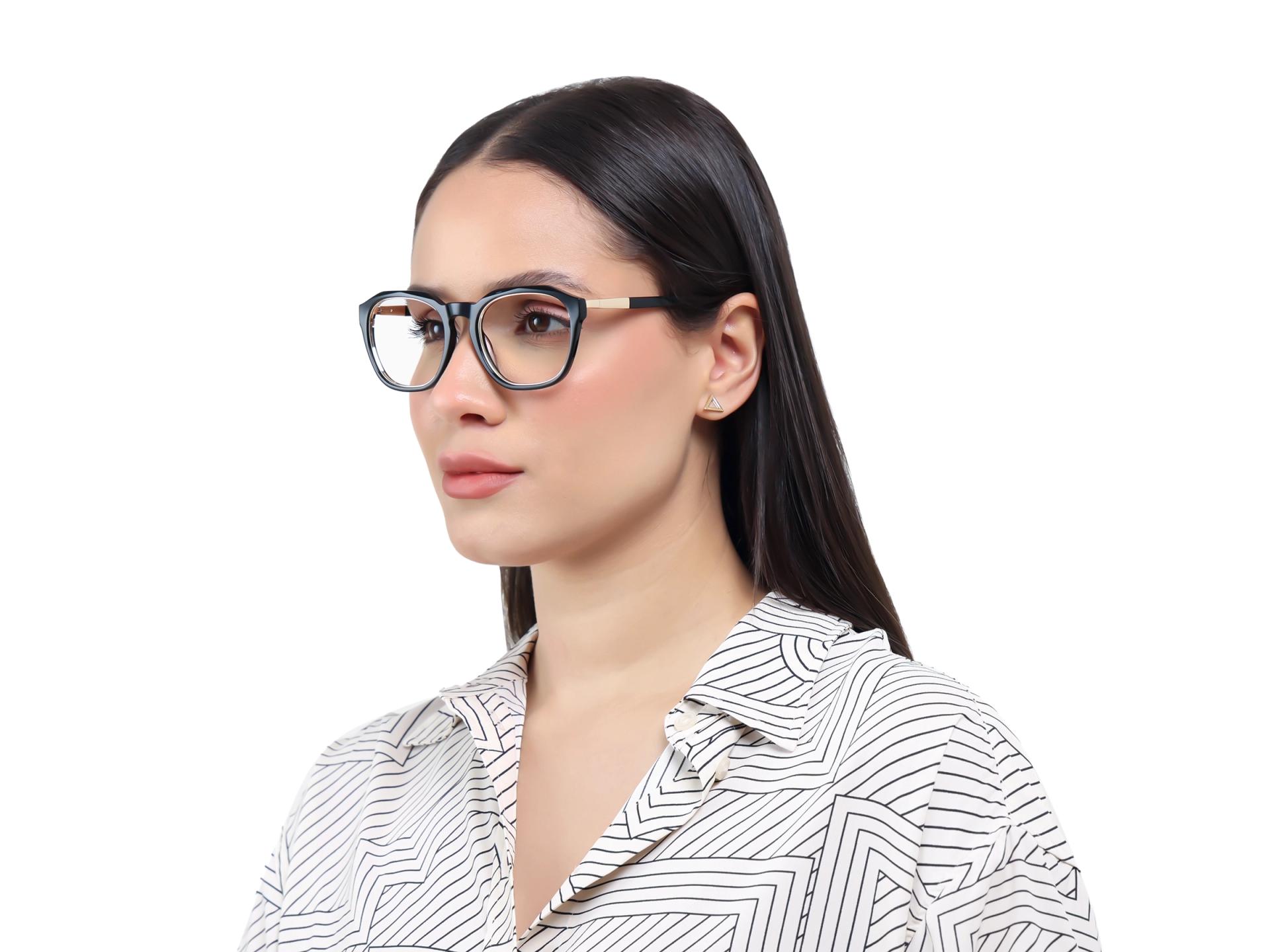 Black Square Spring Hinges Acetate Glasses-1