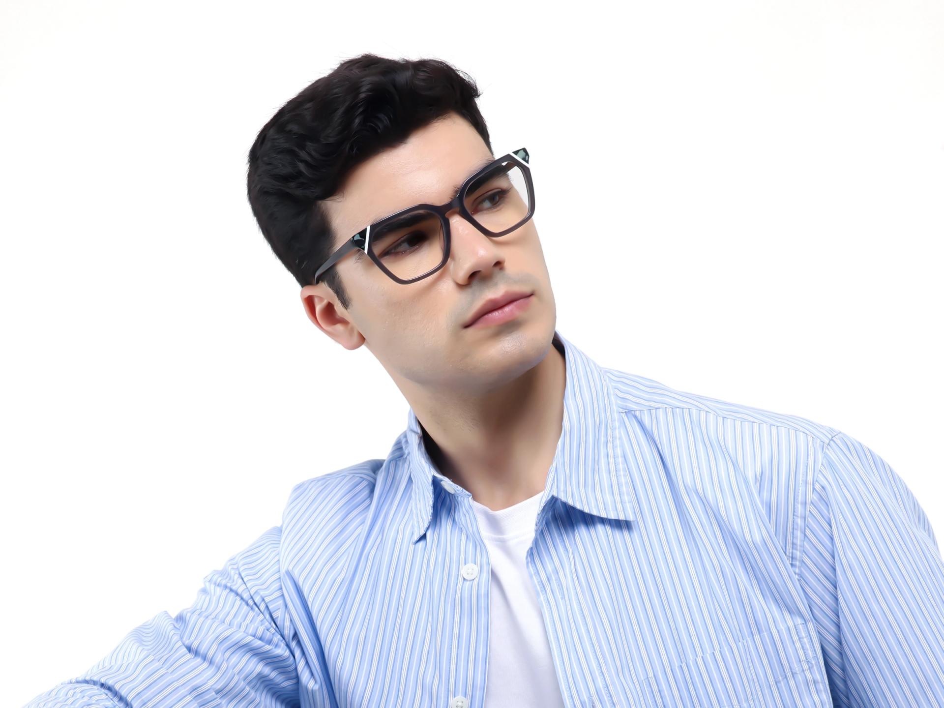 Crystal Smoke Grey Square Cat-eye Glasses-5
