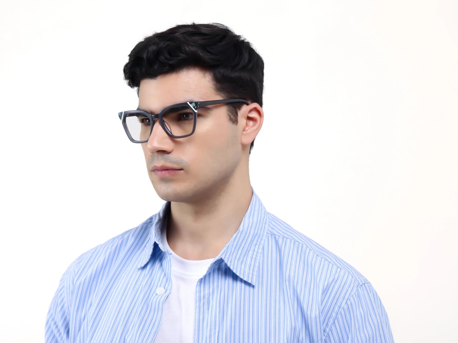 Crystal Smoke Grey Square Cat-eye Glasses-5