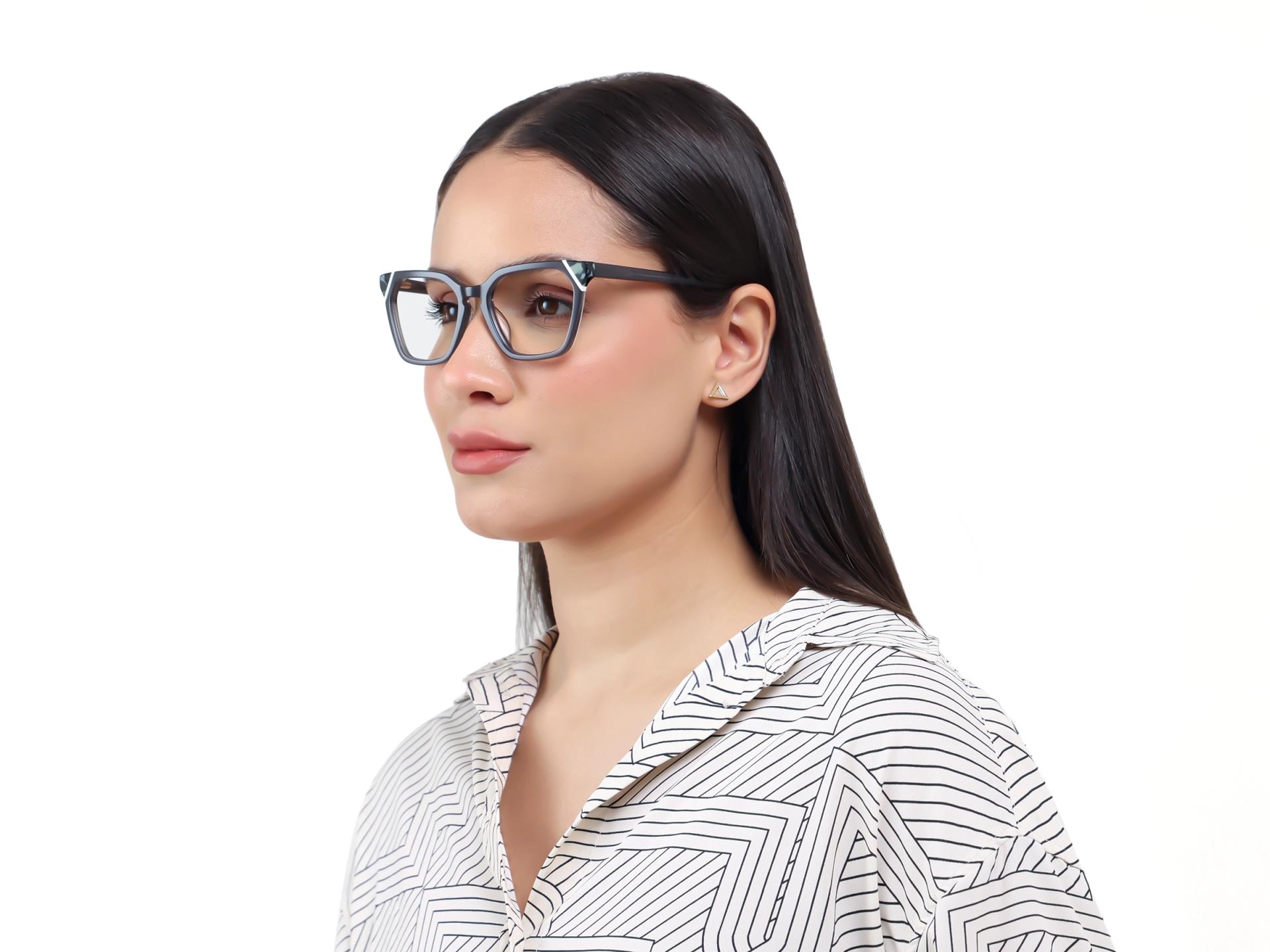 Crystal Smoke Grey Square Cat-eye Glasses-5