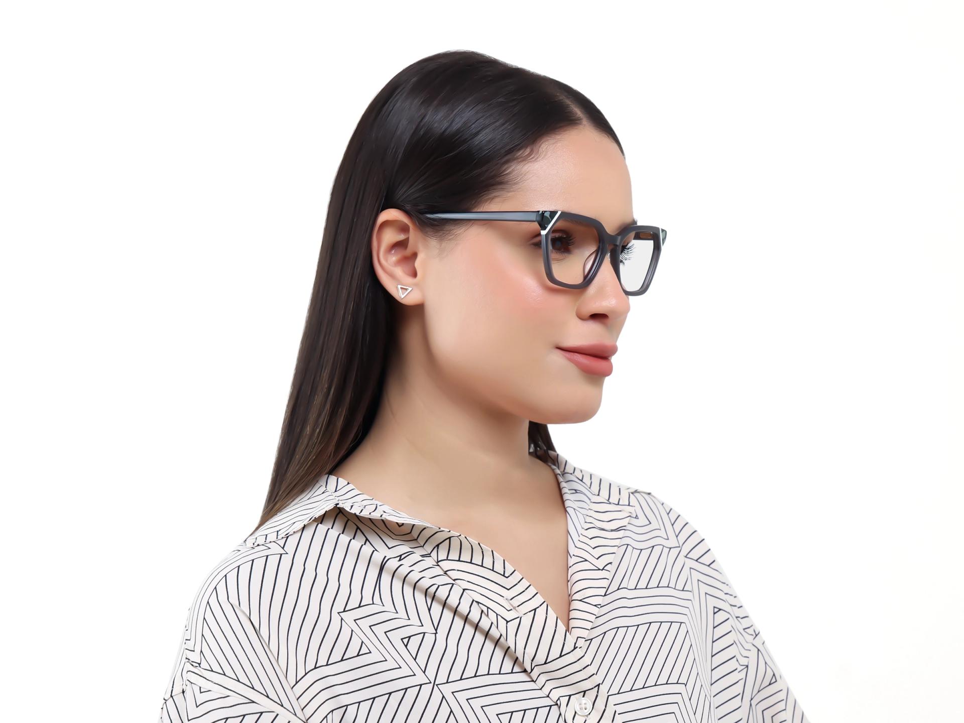 Crystal Smoke Grey Square Cat-eye Glasses-5