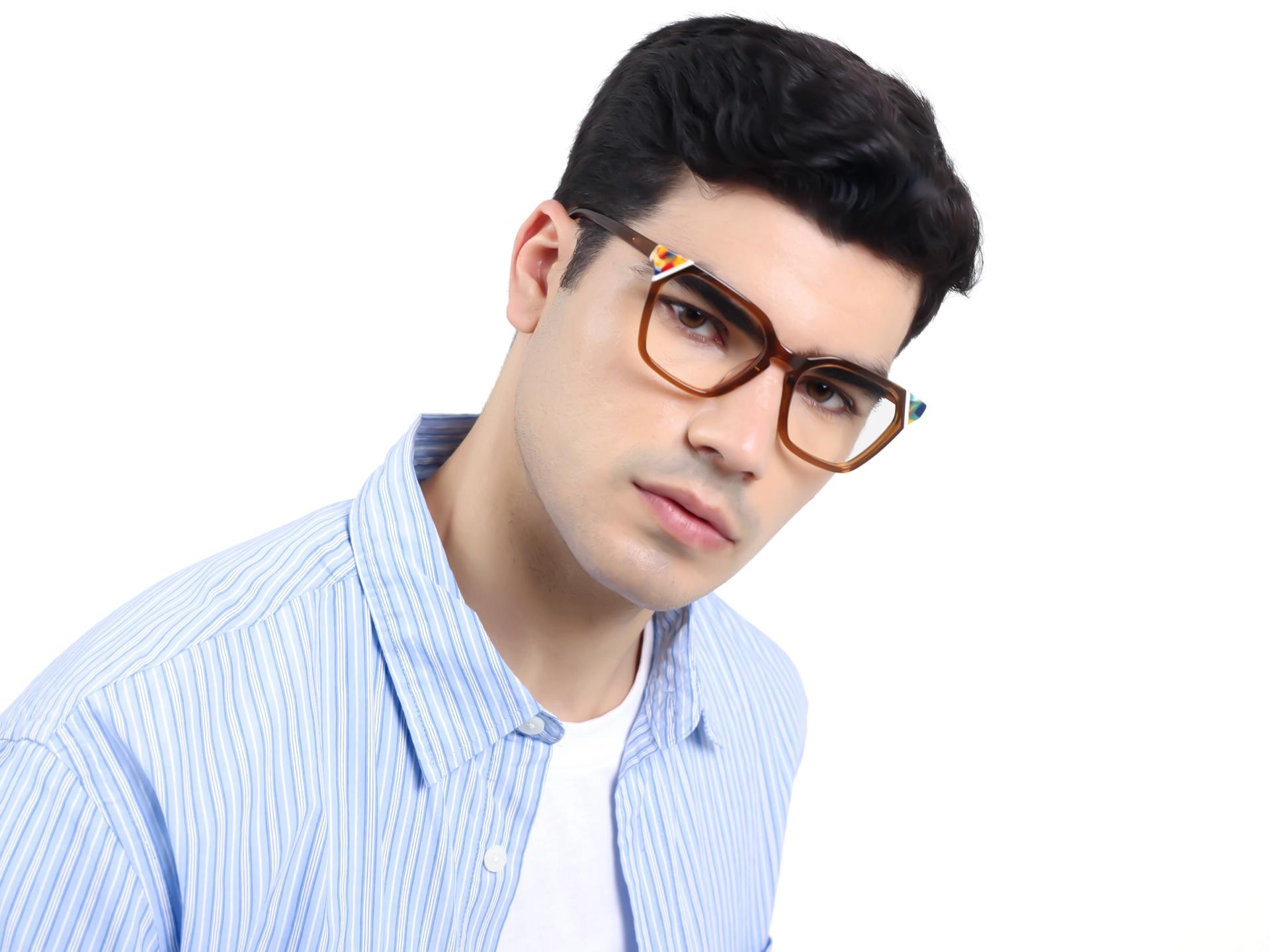 Crystal Taupe Brown Square Cat-eye Glasses-1