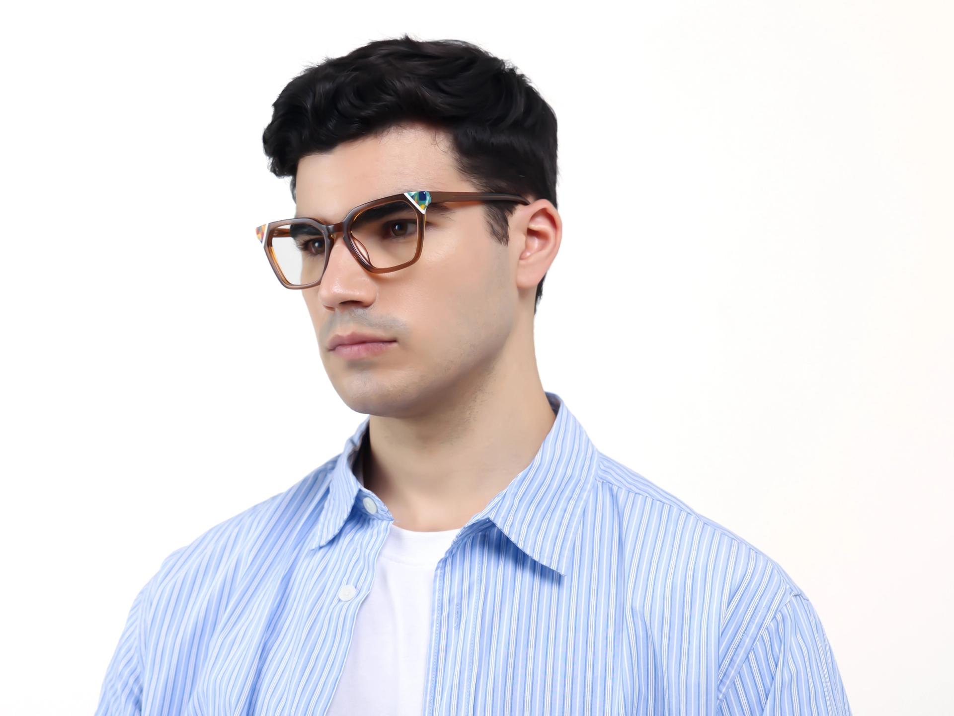 Crystal Taupe Brown Square Cat-eye Glasses-1