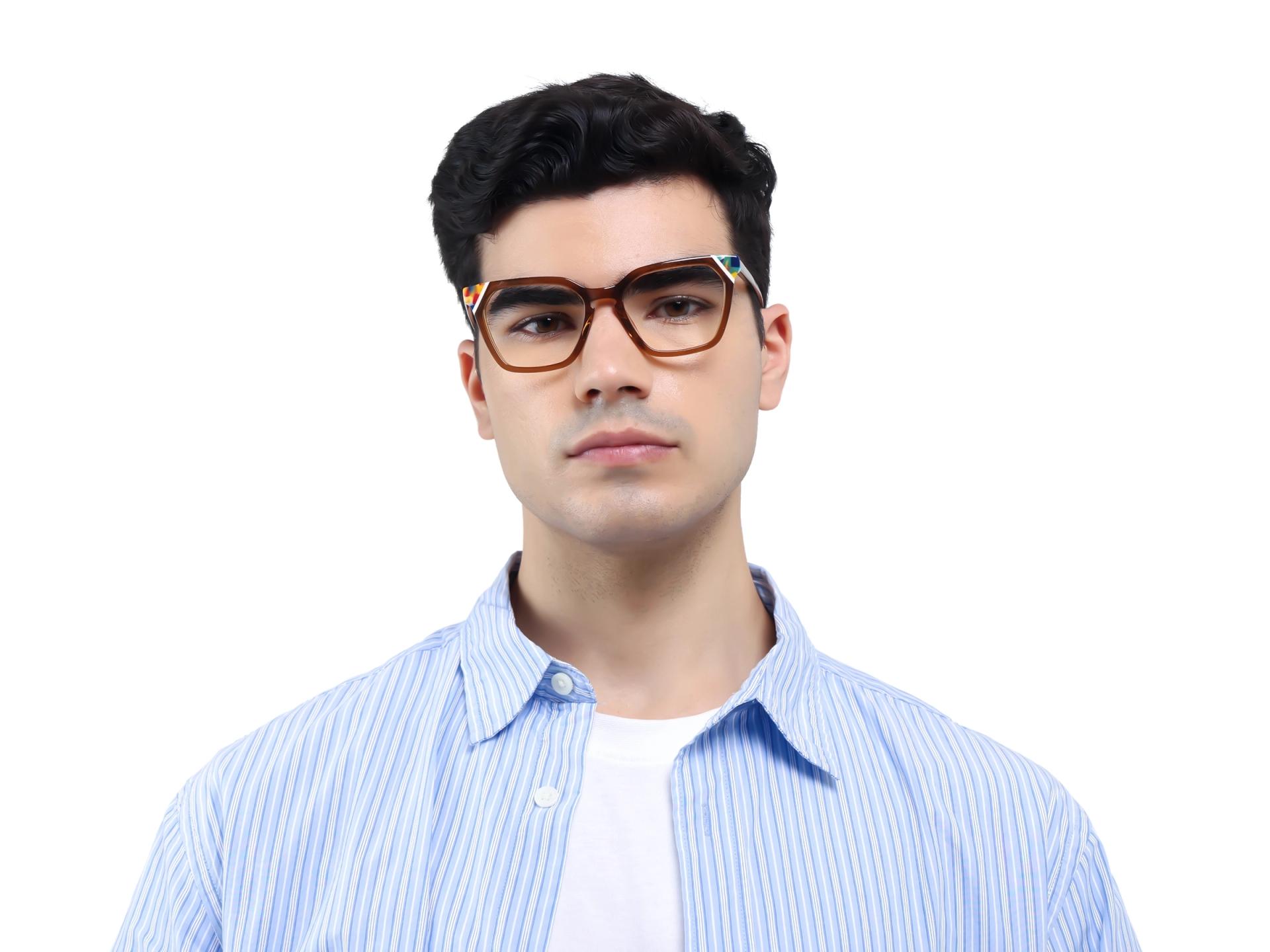 Crystal Taupe Brown Square Cat-eye Glasses-1
