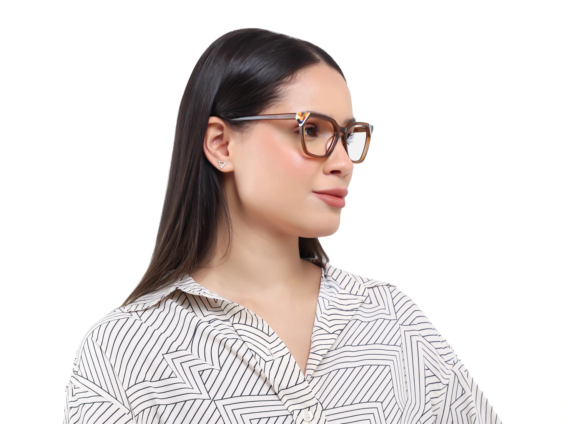 Crystal Taupe Brown Square Cat-eye Glasses-1