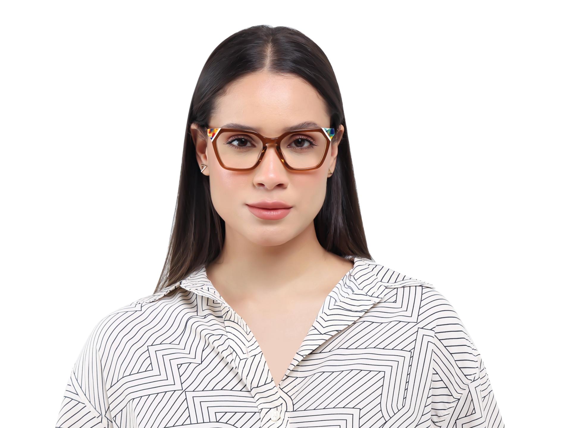 Crystal Taupe Brown Square Cat-eye Glasses-1