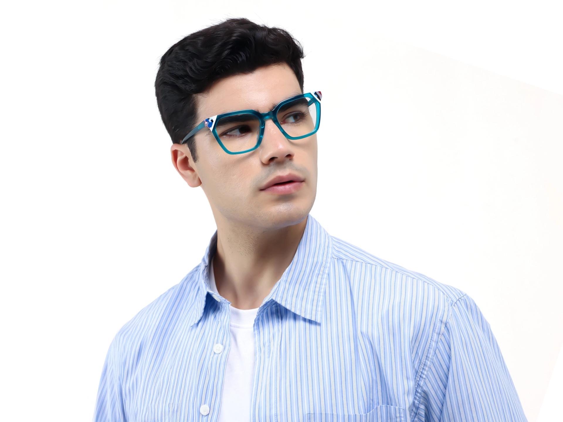 Crystal Cyan Blue Square Cat-eye Glasses-5